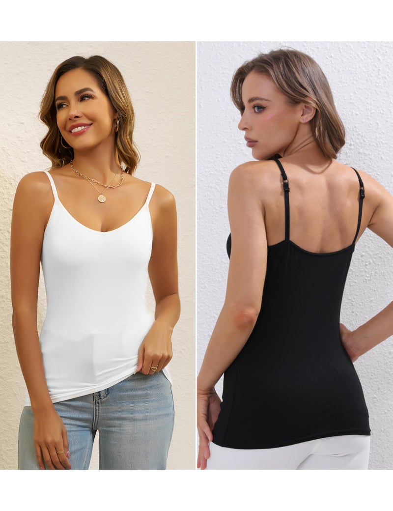 BQTQ 5 Pcs V Neck Camisole Tops for Women Spaghetti Strap Slim Fitted Soft Camisole Undershirts Basic Camisoles in Black, White, Gray, Sienna, Mistyrose, L - Image 4