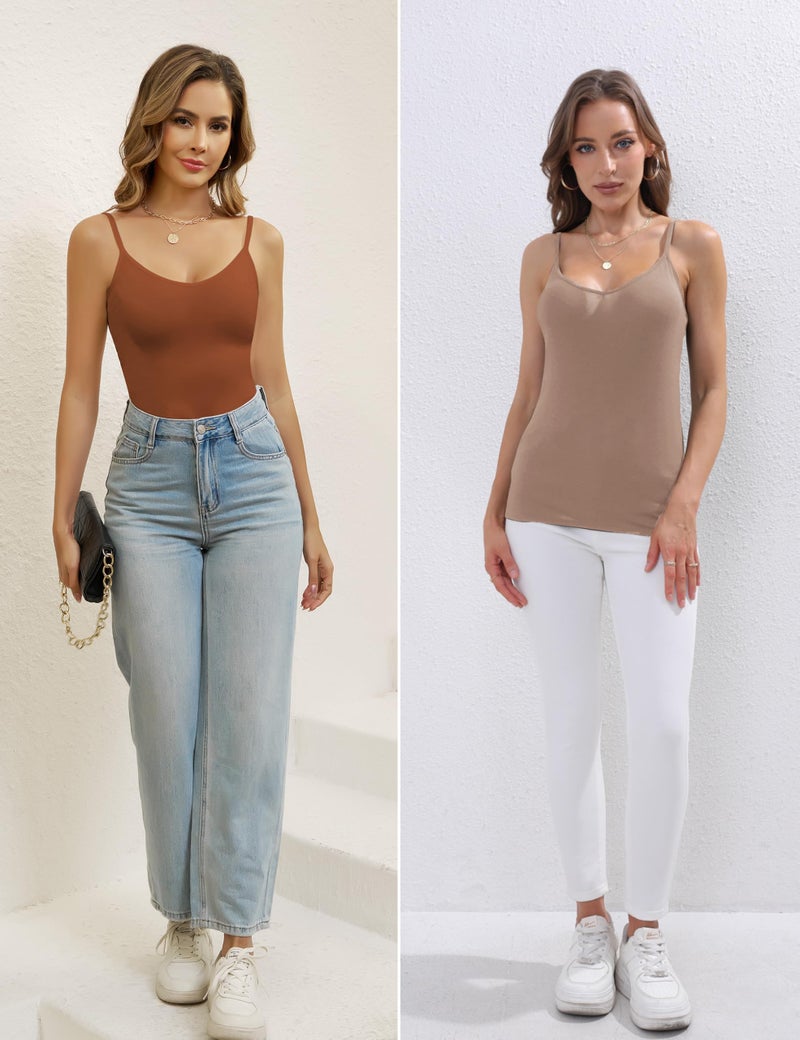 BQTQ 5 Pcs V Neck Camisole Tops for Women Spaghetti Strap Slim Fitted Soft Camisole Undershirts Basic Camisoles in Black, White, Gray, Sienna, Mistyrose, L - Image 5