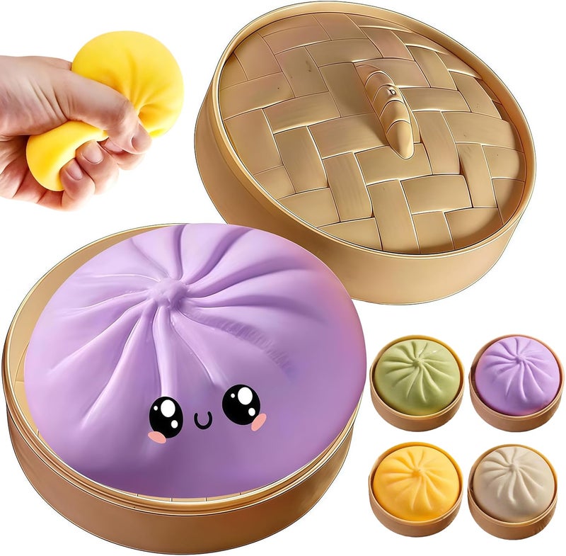 TLM Dumpling Squishies, Glitter Dumpling Mystery Box, 2026 Upgraded Dumplings Stress Balls Fidget Sensory Balls, Squeeze Dough Ball Stress Relief Hand with Food Steamer, Relaxation Gift (Purple) - Image 1