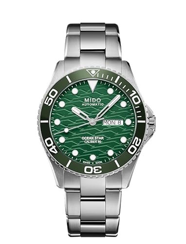 MIDO Ocean Star 200C Swiss Automatic Diving Watch for Men 425mm Stainless Steel Case Rotating Ceramic Bezel Green WaveDesign Dial with DayDate Calendar Stainless Steel Bracelet M0424301109100 - Image 1