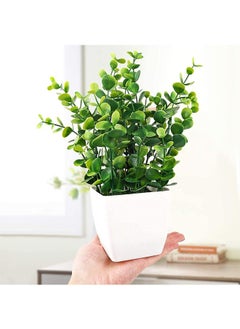 Garlo 2pcs Artificial Mini Potted Plants Fake Plastic Eucalyptus Leaves Plants for Home Office Desk Room Greenery Decoration.  - Image 4