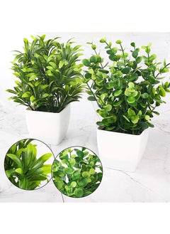 Garlo 2pcs Artificial Mini Potted Plants Fake Plastic Eucalyptus Leaves Plants for Home Office Desk Room Greenery Decoration.  - Image 3