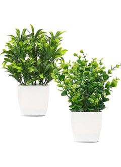 Garlo 2pcs Artificial Mini Potted Plants Fake Plastic Eucalyptus Leaves Plants for Home Office Desk Room Greenery Decoration.  - Image 1