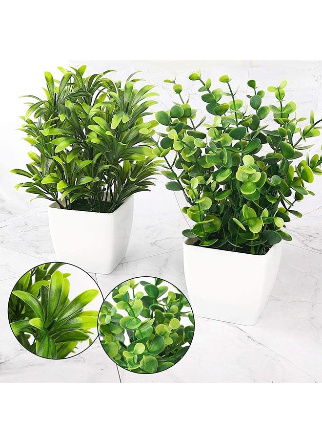 Garlo 2pcs Artificial Mini Potted Plants Fake Plastic Eucalyptus Leaves Plants for Home Office Desk Room Greenery Decoration.  - Image 3