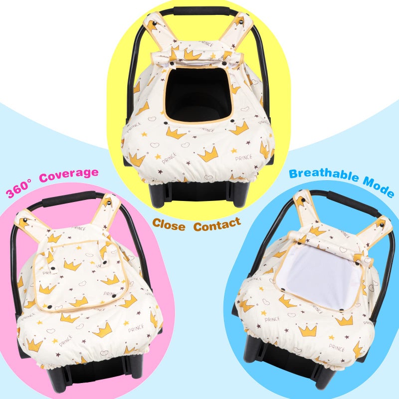 SMTTW Baby Car Seat Cover - Universal Fit, Snug, Breathable, Canopy for Boys/Girls, Ideal for All Seasons (Crown) - Image 2