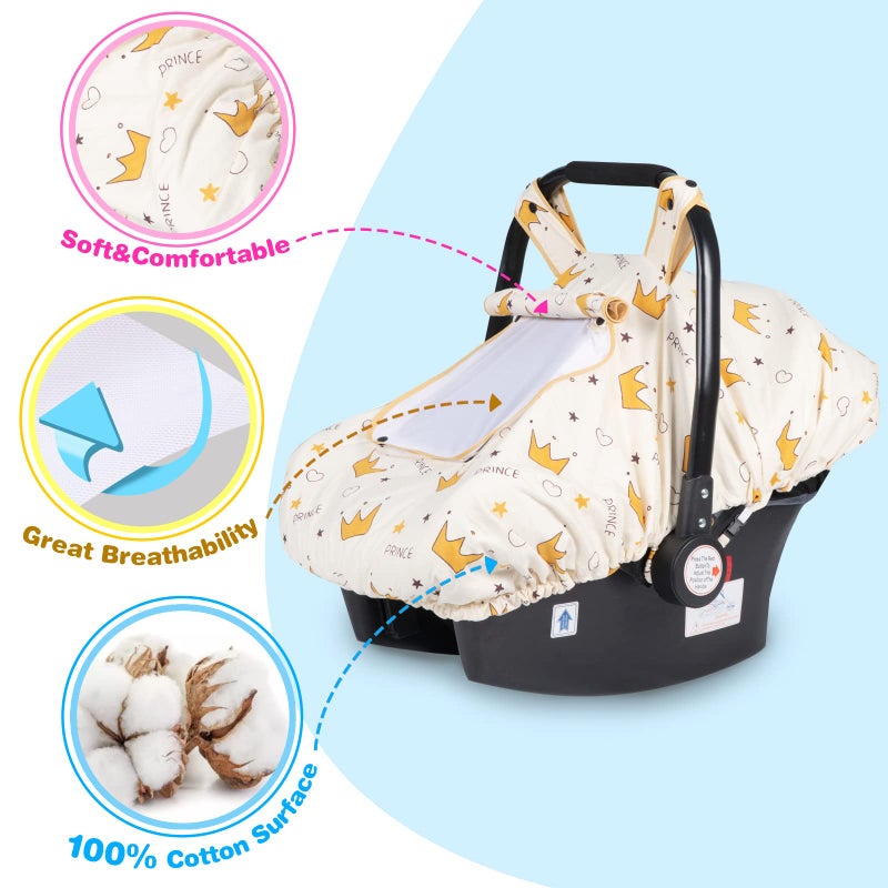 SMTTW Baby Car Seat Cover - Universal Fit, Snug, Breathable, Canopy for Boys/Girls, Ideal for All Seasons (Crown) - Image 3