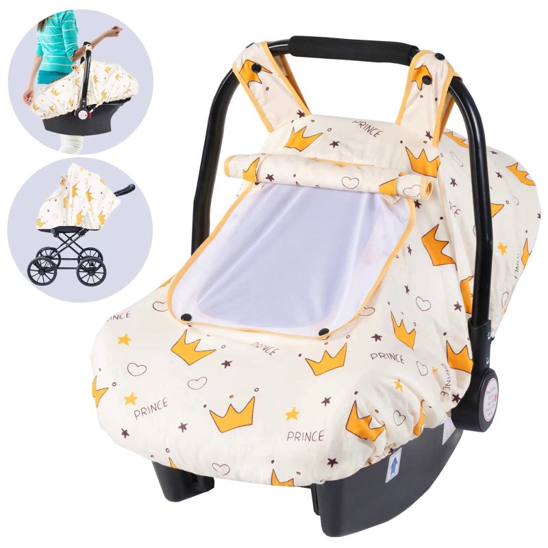 SMTTW Baby Car Seat Cover - Universal Fit, Snug, Breathable, Canopy for Boys/Girls, Ideal for All Seasons (Crown) - Image 1