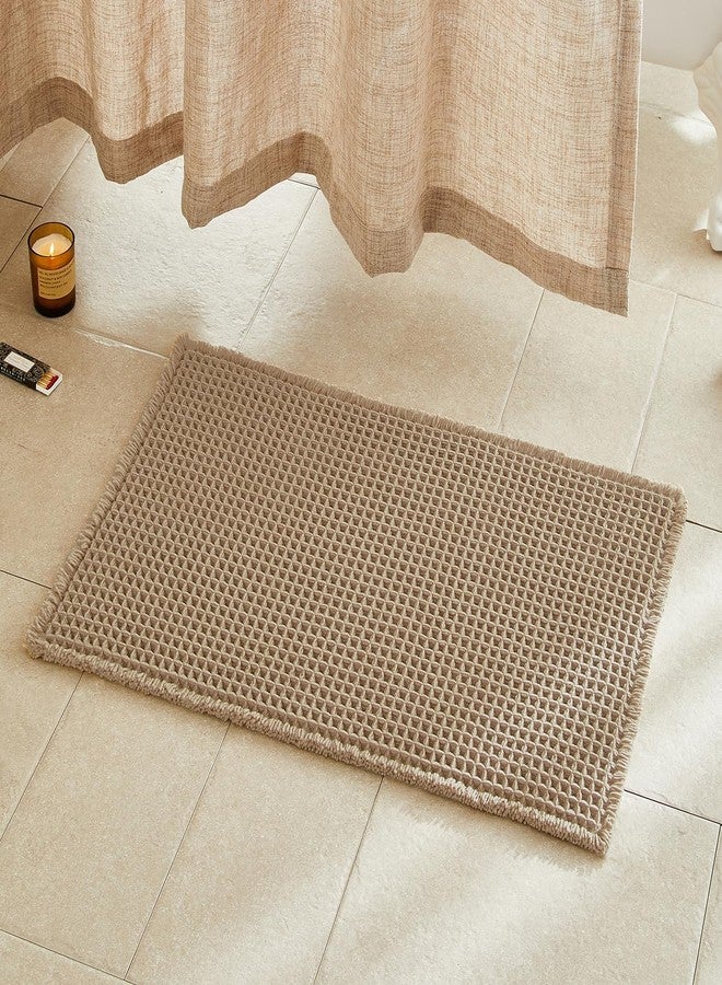 TYUU Waffle Bath Mat, Boho Bathroom Rugs Non Slip Washable Super Absorbent Quick Dry Farmhouse Bathroom Decor, 30"x20" Khaki - Image 1