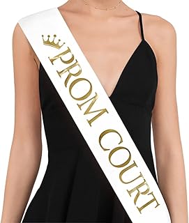 TTCOROCK "Prom Court" Sash - Set of 2 - School Dance Graduation Party School Party Accessories, White with Gold Print - Image 1