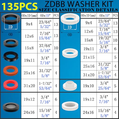 ZDBB 135 Pcs Flat Washer,Silicone and Nitrile Rubber Assortment Kit, Used for Faucet,Shower Head, Garden Hoses, Reusable Flat Washer O Rings - Image 2