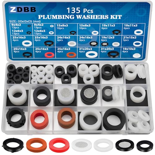 ZDBB 135 Pcs Flat Washer,Silicone and Nitrile Rubber Assortment Kit, Used for Faucet,Shower Head, Garden Hoses, Reusable Flat Washer O Rings - Image 1