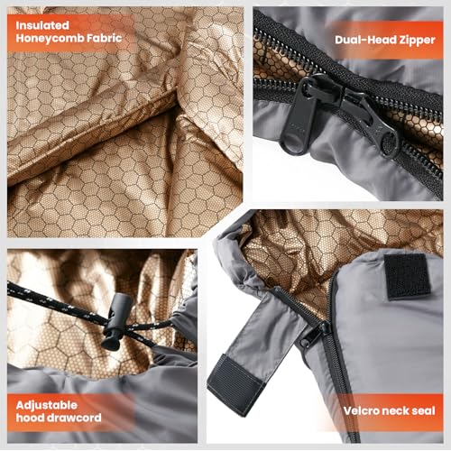 WILDROOTS Sleeping Bags for Adults, Backpacking Lightweight, All Season Sleeping Bag for Warm Camping Hiking Outdoor, Travel Hunting with Compression Bags - Image 5