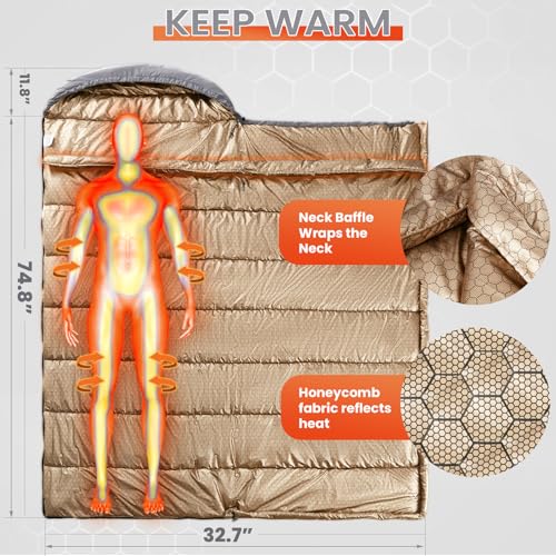 WILDROOTS Sleeping Bags for Adults, Backpacking Lightweight, All Season Sleeping Bag for Warm Camping Hiking Outdoor, Travel Hunting with Compression Bags - Image 3