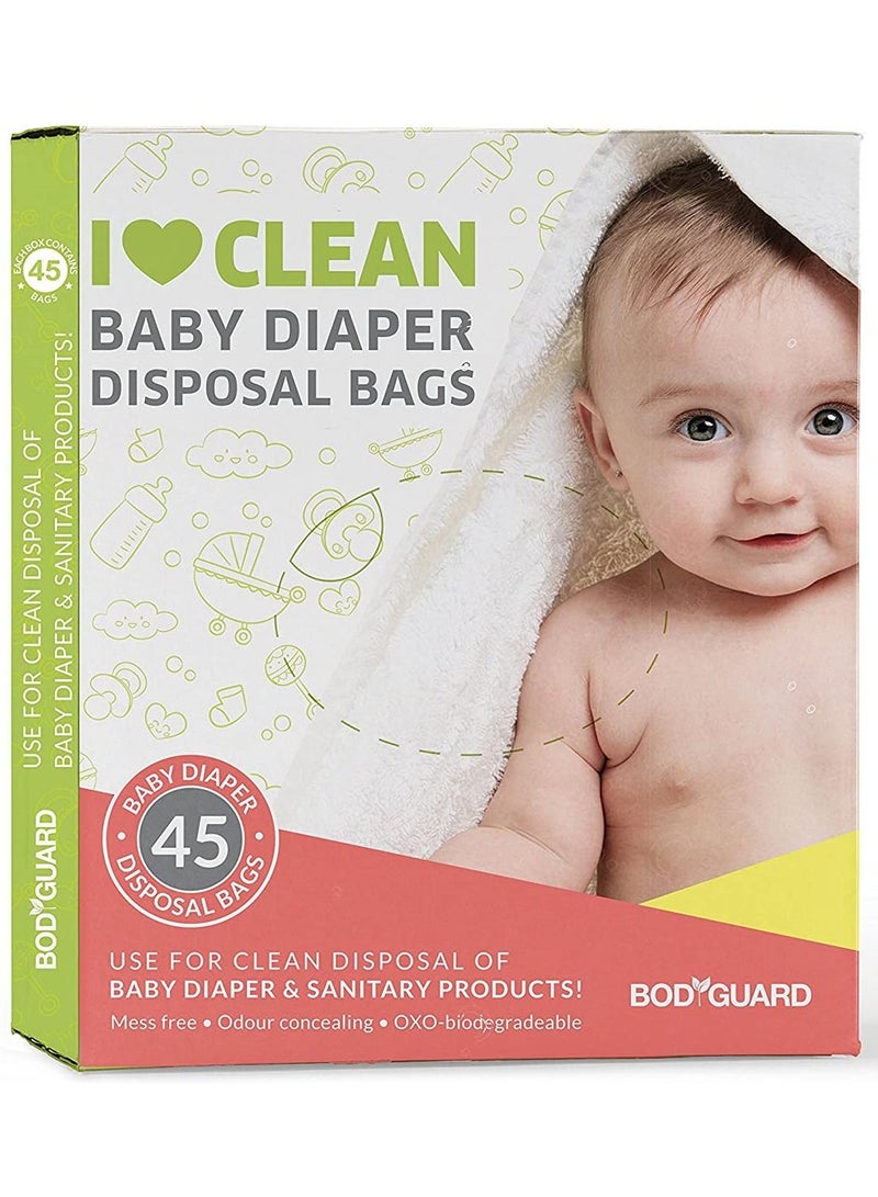 Bodyguard BodyGuard Baby Diapers Disposal Bags - 45 Bags - Oxo Biodegradable, Leak-Proof & Portable Bags for Discreet Disposal of Diapers and Intimate Sanitary Products - Image 1