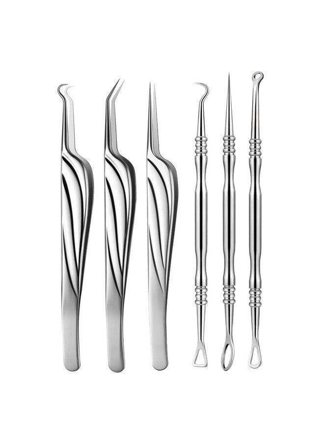FVION Blackhead And Acne Extractor Kit Professional Pimple Popper Tool Kit Acne Tweezers And Blackhead Remover Tools For Face 6 Pcs Surgical Extractor Pimple Popping Tools - Image 1