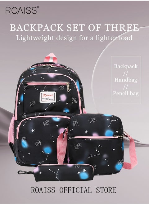 3-Piece Backpack Set Simple Large-Capacity Carrying School Bag Shoulder Bag Pencil Bag Waterproof Fabric Light Texture