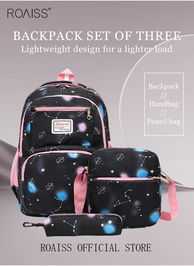 roaiss 3-Piece Backpack Set Simple Large-Capacity Carrying School Bag Shoulder Bag Pencil Bag Waterproof Fabric Light Texture  - Image 1