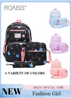 roaiss 3-Piece Backpack Set Simple Large-Capacity Carrying School Bag Shoulder Bag Pencil Bag Waterproof Fabric Light Texture  - Image 2