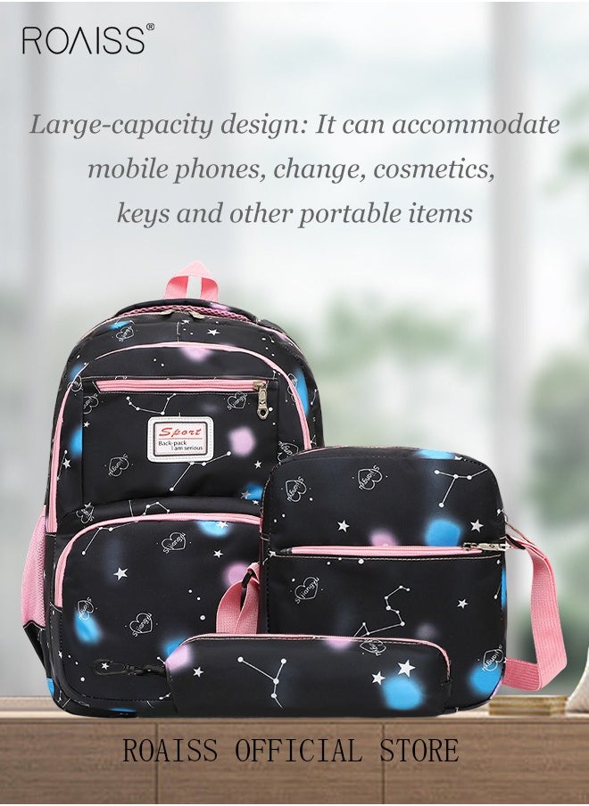 roaiss 3-Piece Backpack Set Simple Large-Capacity Carrying School Bag Shoulder Bag Pencil Bag Waterproof Fabric Light Texture  - Image 4