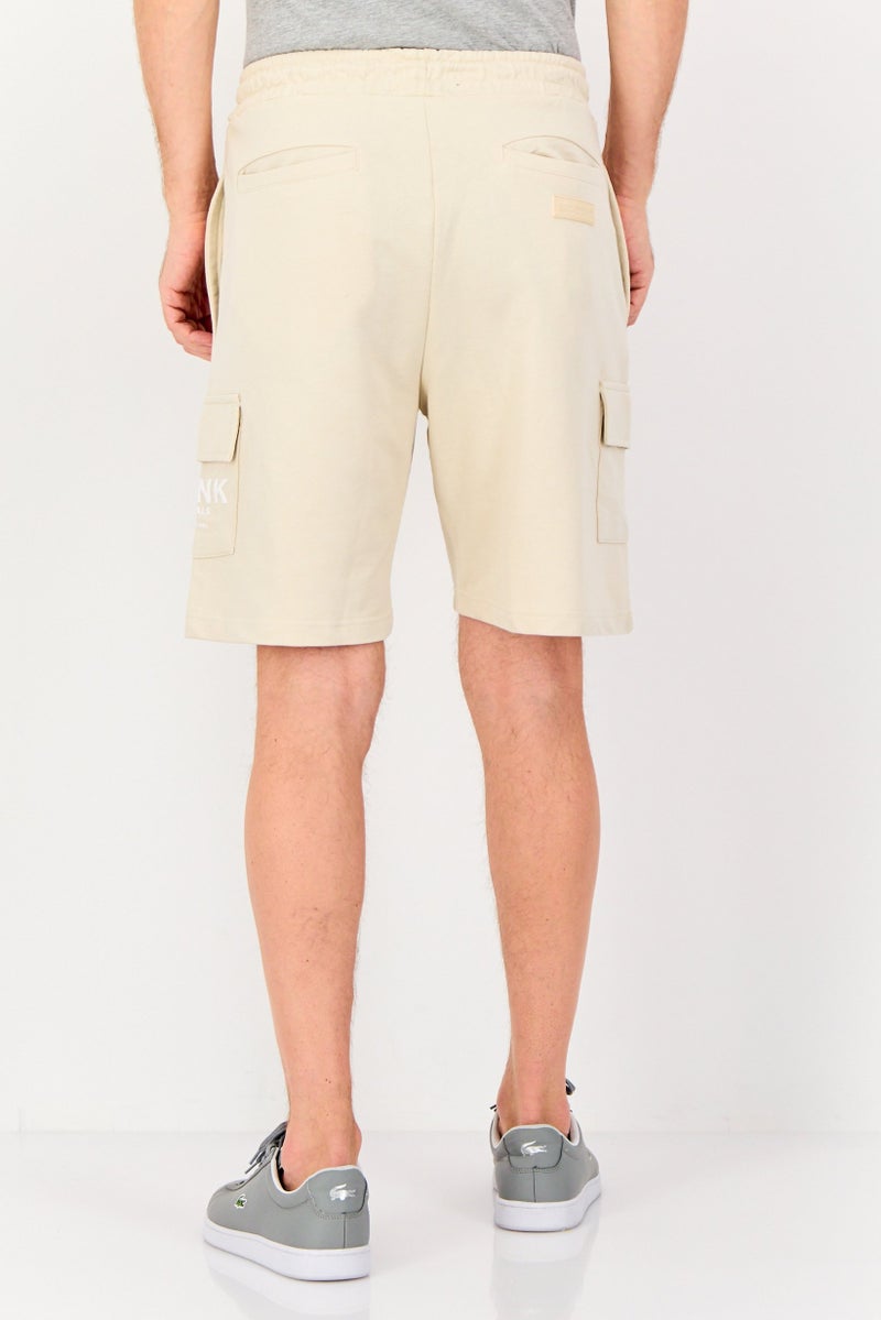 Blank Essentials Men Brand Logo Cargo Shorts, Beige - Image 3