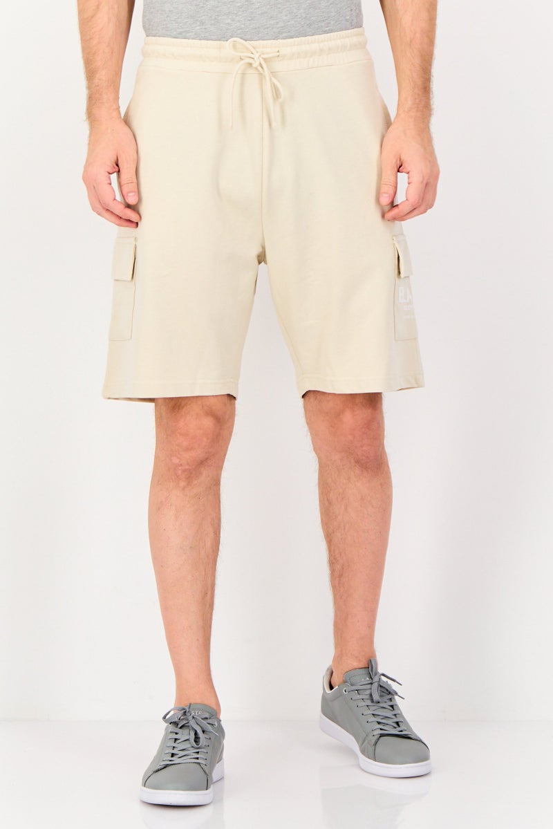 Blank Essentials Men Brand Logo Cargo Shorts, Beige - Image 1