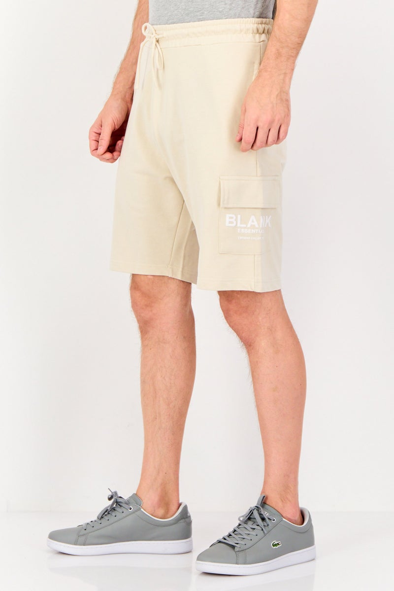 Blank Essentials Men Brand Logo Cargo Shorts, Beige - Image 2