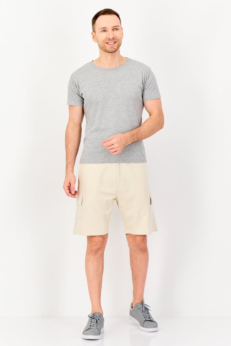 Blank Essentials Men Brand Logo Cargo Shorts, Beige - Image 4