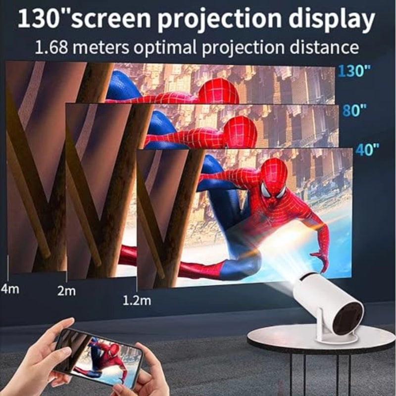 Smart HD Projector with Android, 120 ANSI Lumens, 180° Rotatable Design 4K Portable Projector, WiFi and Bluetooth Projector, 130 Inch Display, Big screen Experience With 360 Sound - Image 3