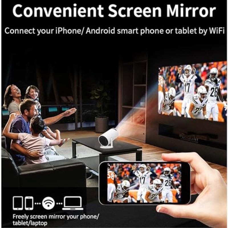 Smart HD Projector with Android, 120 ANSI Lumens, 180° Rotatable Design 4K Portable Projector, WiFi and Bluetooth Projector, 130 Inch Display, Big screen Experience With 360 Sound - Image 2