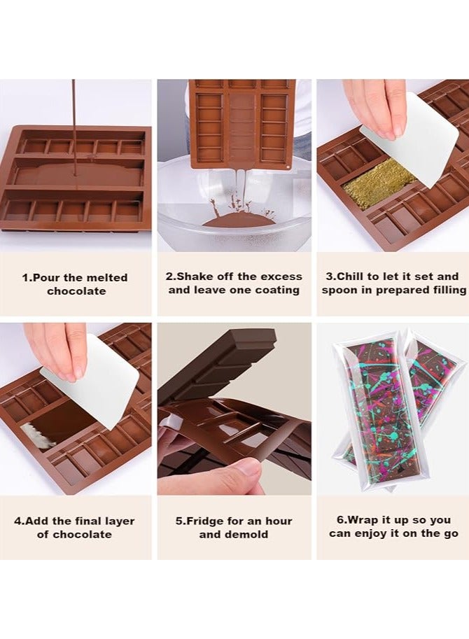 متجر الفرح مجموعة من 3 قطع من قوالب الشوكولاتة المصنوعة من السيليكون العميق، مع أكياس ومكشطة، قالب شوكولاتة سميك للبار المحشو، قالب شوكولاتة سيليكون لحشو بار شوكولاتة الكنافة والفستق - Image 5