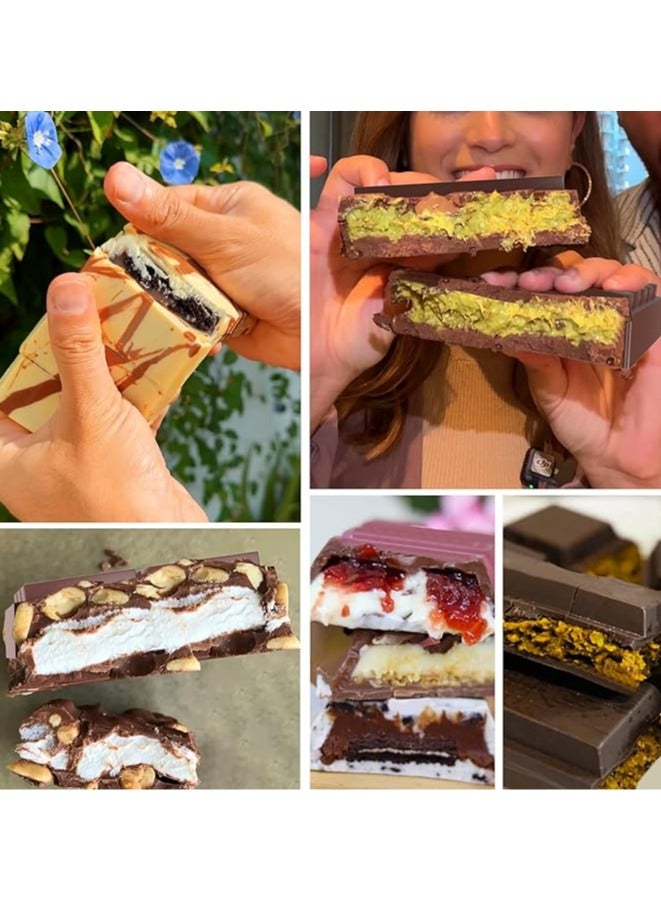 متجر الفرح مجموعة من 3 قطع من قوالب الشوكولاتة المصنوعة من السيليكون العميق، مع أكياس ومكشطة، قالب شوكولاتة سميك للبار المحشو، قالب شوكولاتة سيليكون لحشو بار شوكولاتة الكنافة والفستق - Image 2