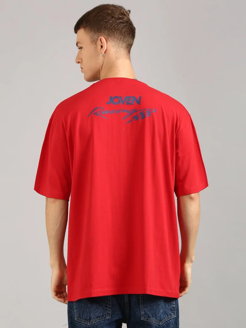 Joven Red Men Red Printed Pure Cotton Oversized T-Shirt for Men | Best Price UAE