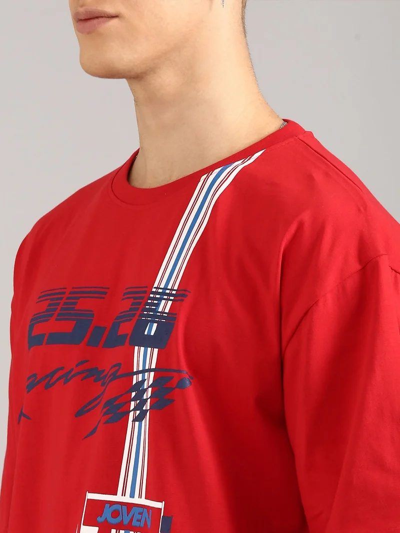 Joven Red Men Red Printed Pure Cotton Oversized T-Shirt for Men | Best Price UAE