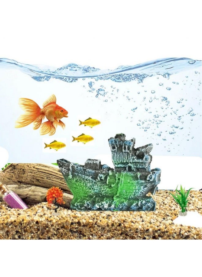 VAYINATO - Aquarium Shipwreck Decorations Fish Tank Artificial Ornamnets | Sunken Ship Decorations | Fish Tank Landscaping | Natural Look (7 * 5 * 1 Cm) By Petzlifeworld - Image 1