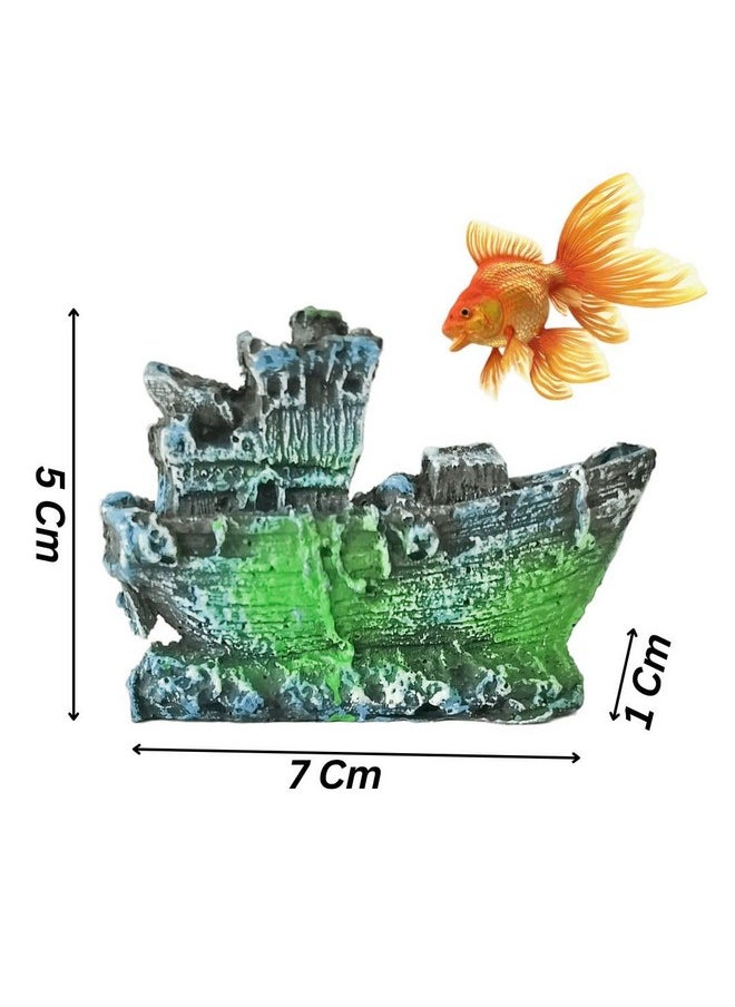 VAYINATO - Aquarium Shipwreck Decorations Fish Tank Artificial Ornamnets | Sunken Ship Decorations | Fish Tank Landscaping | Natural Look (7 * 5 * 1 Cm) By Petzlifeworld - Image 1