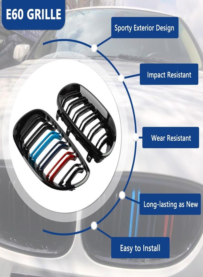 DEKEWEI E60 Grill,Double Slats M Color Grille Compatible with BMW 2004-2009 5 Series E60 E61 M5 520i 523i 525i 528i 530i 535i 550i ABS Kidney Grill - Image 3