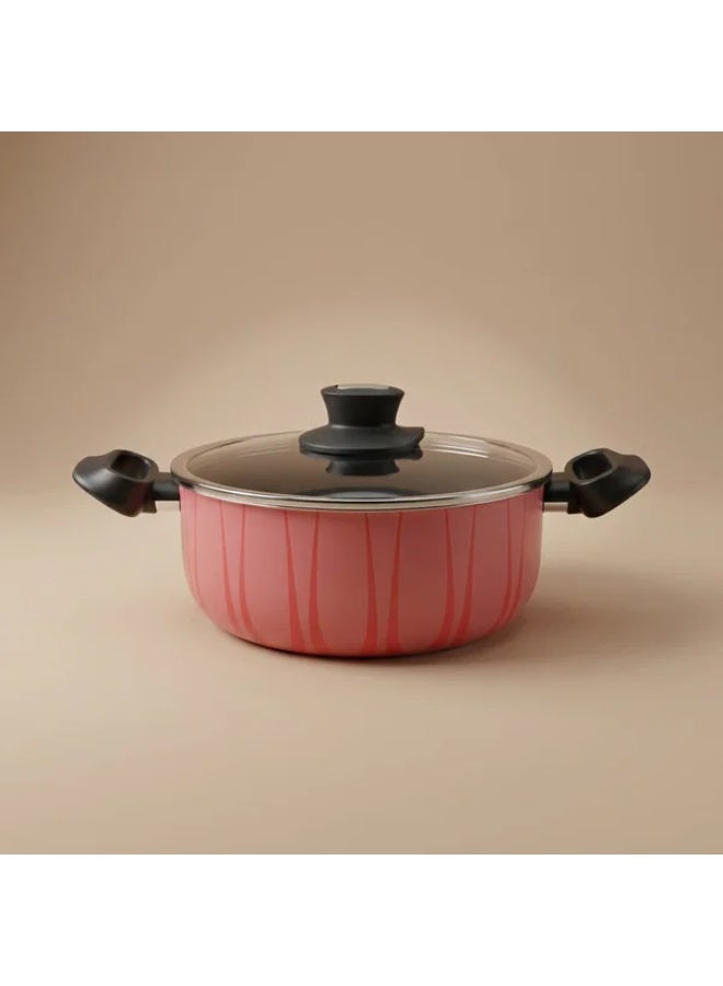 Aluminum Non-Stick Cookware, 28Cm, Stainless Steel Lid, Black-Red Handle