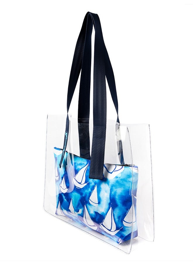 Anemoss - Clear Tote Bag Clutch Purse Combo, Large Beach Bag, Waterproof Beach Tote, Transparent See Through Clear Bags for Women, Carrying to Beach, Pool, Shopping and Travel, Made in Turkey - Image 1
