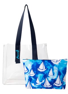 Clear Tote Bag Clutch Purse Combo, Large Beach Bag, Waterproof Beach Tote, Transparent See Through Clear Bags for Women, Carrying to Beach, Pool, Shopping and Travel, Made in Turkey