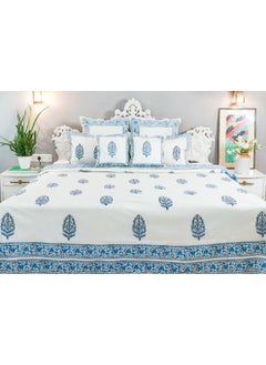 OJARIYA King Size White and Blue Hand Block Printed Premium Cotton Bedsheet (274 cm * 254 cm with 250 TC) With 2 Pillow covers  - Image 4
