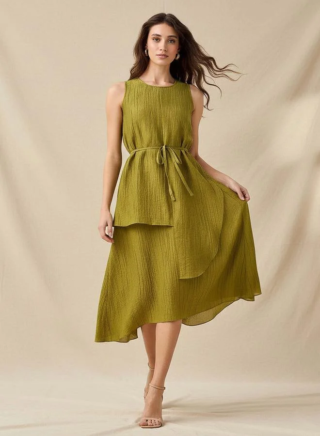 ايكونيك Iconic Relaxed Fit Asymmetrical Dress with Belt