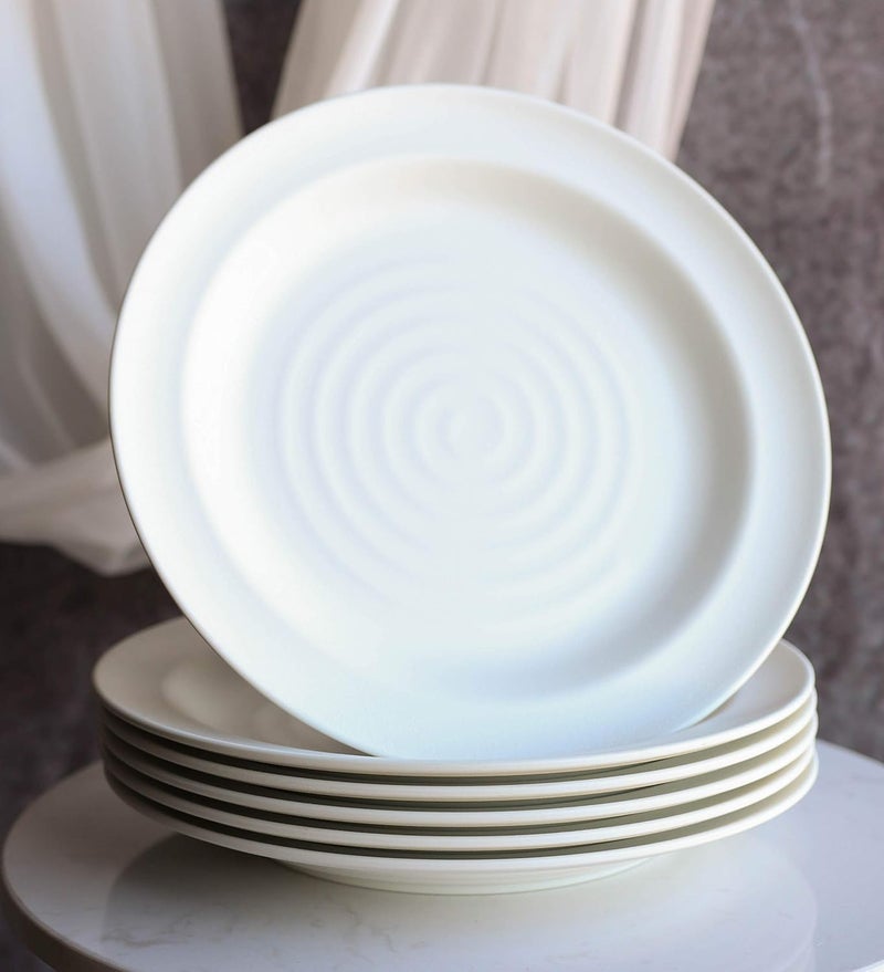 Ebros Gift Ebros Pack Of 6 Contemporary Irregular Ridged 1175D Matte White Melamine Large Dinner Lunch Buffet Entree Plates For Home Kitchen Modern Dining Serveware Restaurant Supply - Image 1
