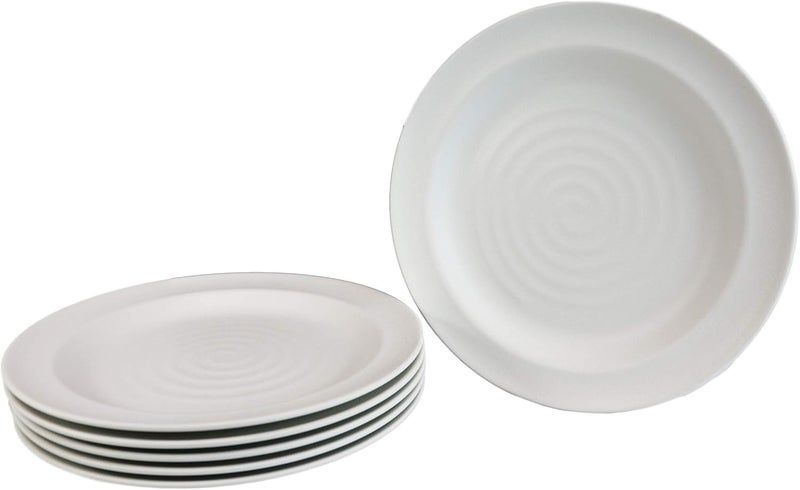 Ebros Gift Ebros Pack Of 6 Contemporary Irregular Ridged 1175D Matte White Melamine Large Dinner Lunch Buffet Entree Plates For Home Kitchen Modern Dining Serveware Restaurant Supply - Image 2