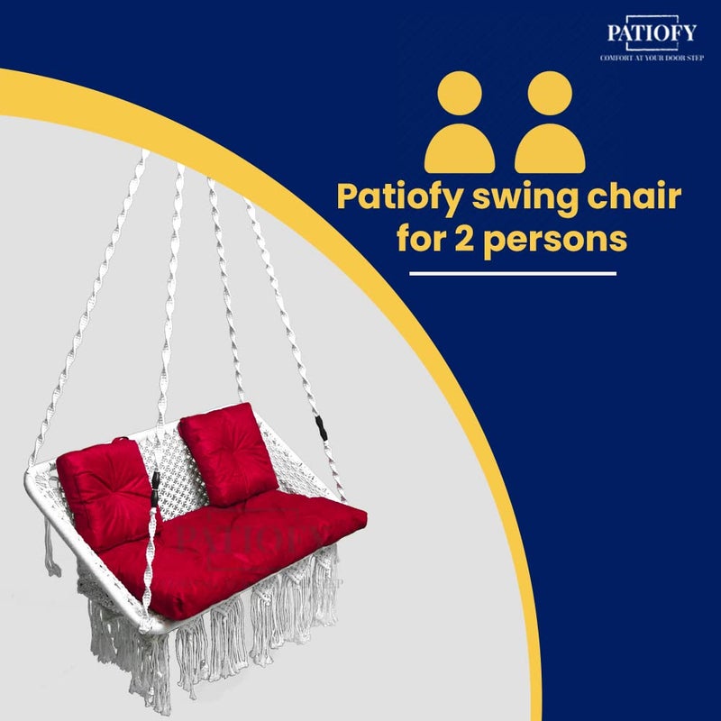 Patiofy كرسي أرجوحة مزدوج كبير من باتيوفي مقعدان أرجوحة لشرفة غرفة المعيشة مقعدان أرجوحة للمنزل جولا للبالغين يتضمن مجموعة تعليق 2 وسادة حمراء صغيرة 1 وسادة جلوس بيضاء - Image 3