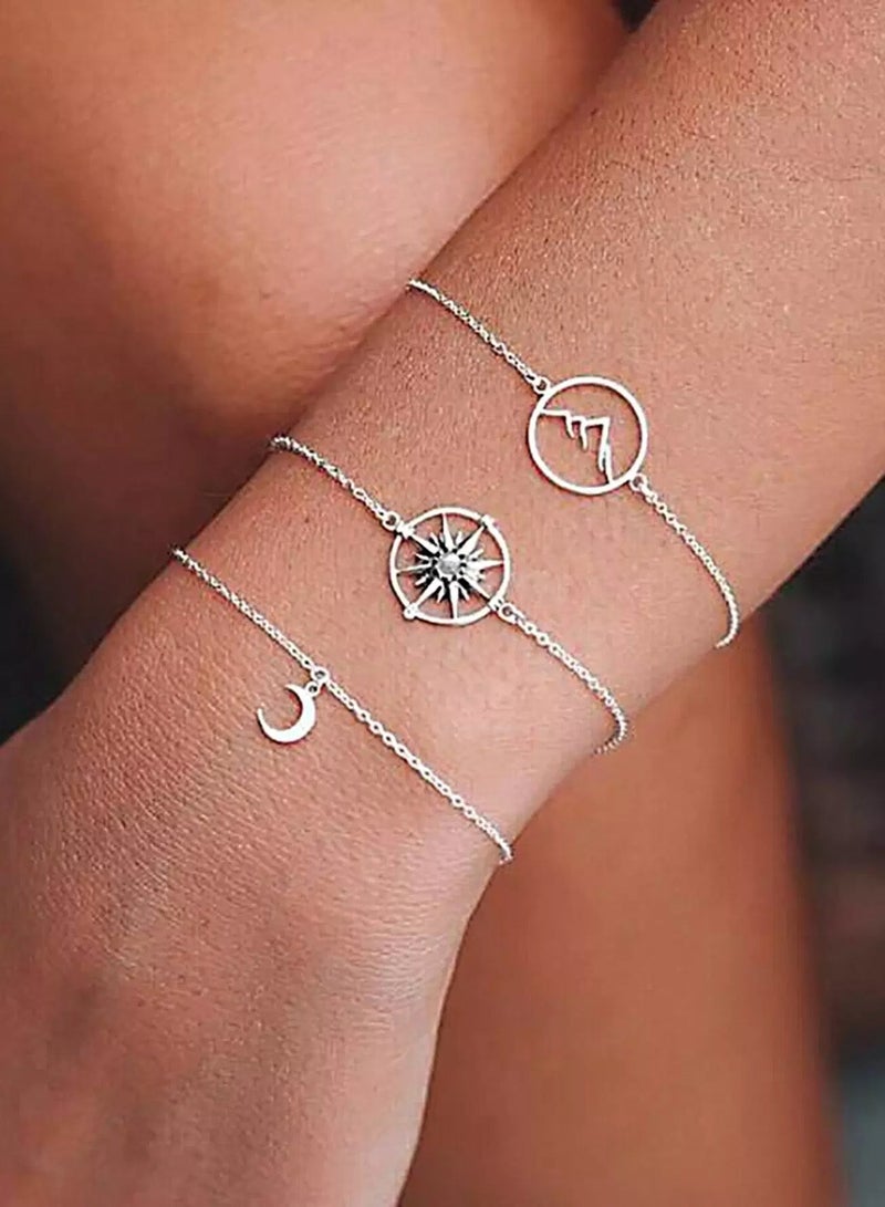 Moon & Circle Detail Bracelet Set 3pcs  - Image 1
