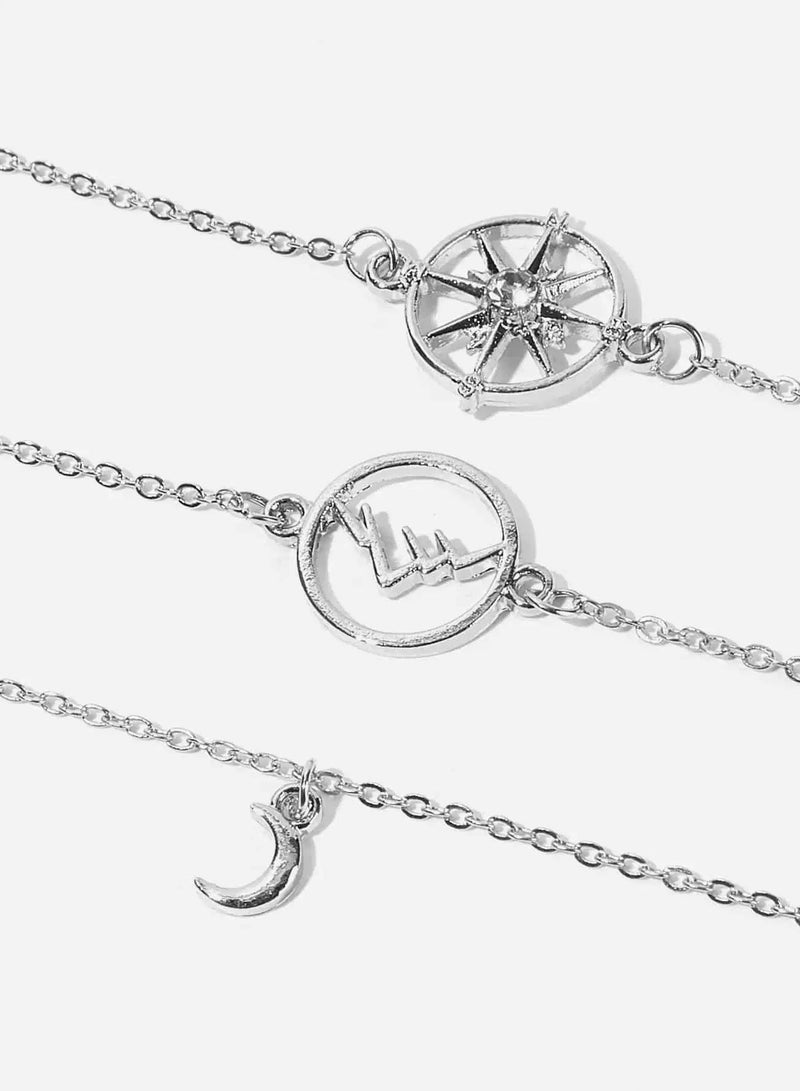 Moon & Circle Detail Bracelet Set 3pcs  - Image 4