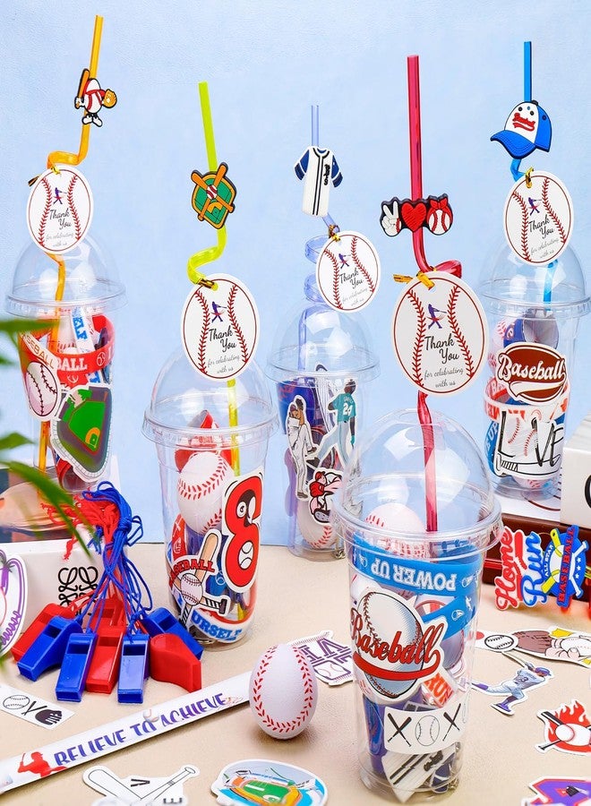 Japior 170 Pcs Baseball Party Favors Party Supplies Contains Baseball Goodie Bags Cups Straw Stickers Foam Baseballs Bracelets Keychains Thank You Tags - Ideal Baseball Birthday Party Supplies for Team - Image 4