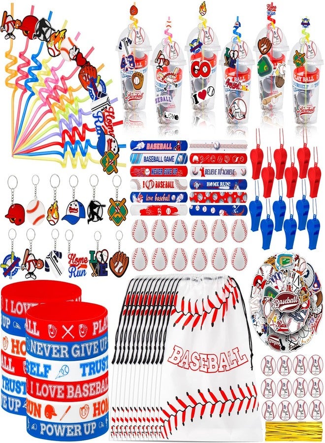 Japior 170 Pcs Baseball Party Favors Party Supplies Contains Baseball Goodie Bags Cups Straw Stickers Foam Baseballs Bracelets Keychains Thank You Tags - Ideal Baseball Birthday Party Supplies for Team - Image 1