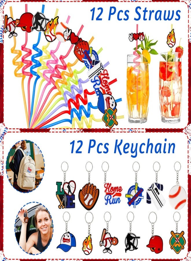 Japior 170 Pcs Baseball Party Favors Party Supplies Contains Baseball Goodie Bags Cups Straw Stickers Foam Baseballs Bracelets Keychains Thank You Tags - Ideal Baseball Birthday Party Supplies for Team - Image 2
