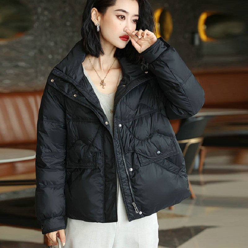 Elegant Puffer Jacket Womens High-end White Winter Coat Ivory White
